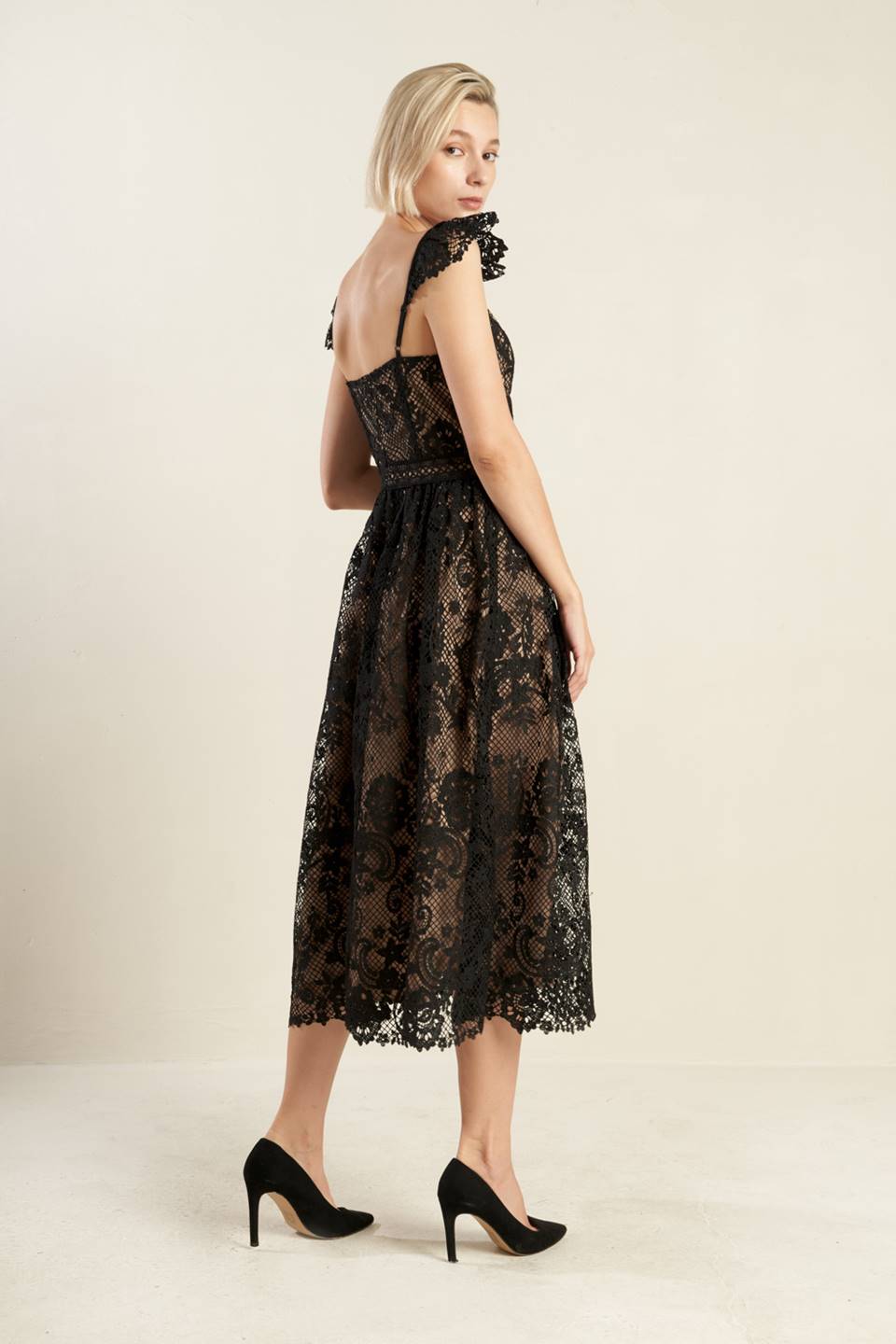 KNOW YOU BETTER LACE WOVEN MIDI DRESS Flying Tomato